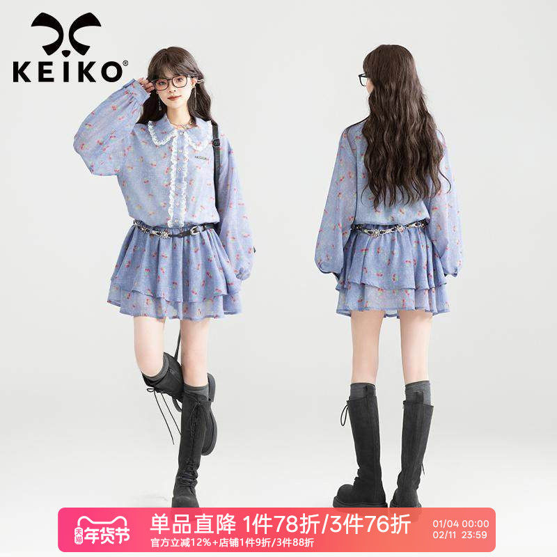 KEIKO 法式轻甜樱桃碎花连衣裙26春季温柔感小个子娃娃领雪纺短裙,女装/女士精品,连衣裙,淘宝优惠券,粉丝福利购,淘宝优惠卷