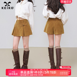 子 半身裙2025秋冬高腰显瘦A字阔腿短裤 KEIKO 复古灯芯绒休闲裙裤
