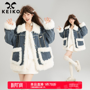 复古加厚廓形外套 羊羔毛绒翻领牛仔棉服25秋冬美式 KEIKO 夹棉