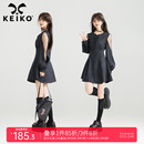 KEIKO 高级感褶皱收腰显瘦短裙 千金辣妹轻纱灯笼袖 连衣裙25夏季