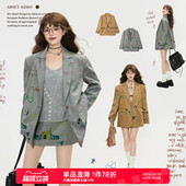 格雷系松弛廓型小西服套装 外套春季 高智感穿搭涂鸦印花西装 KEIKO