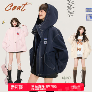 风廓形风衣外套26春季 工装 无性别穿搭缉明线连帽派克服 美式 KEIKO
