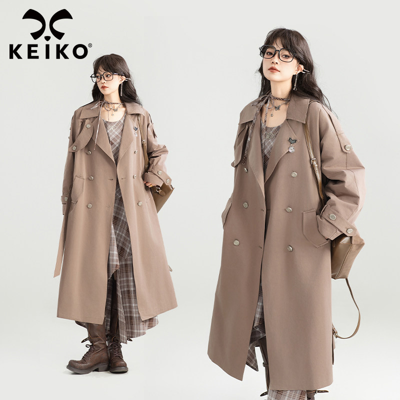 KEIKO英伦通勤中长款双排扣风衣
