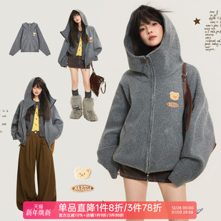 KEIKO 重磅灰色拉链连帽毛衣外套秋冬慵懒风oversize加厚针织开衫