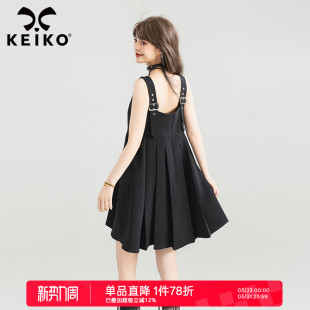 淡人穿搭小个子A字百褶短裙小黑裙 黑色吊带连衣裙夏季 KEIKO 法式