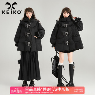 蝴蝶结饰加厚外套 黑色斗篷型羽绒服冬季 KEIKO 高克重229g白鸭绒