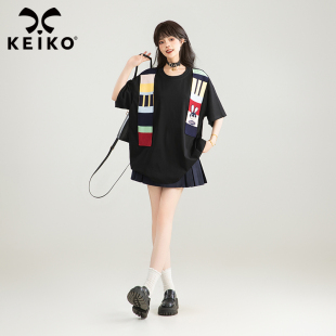t恤女夏日ootd穿搭小众不撞款 气感针织拼接短袖 漂亮上衣 元 KEIKO