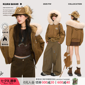 KEIKO美式乡村风短款连帽棉服