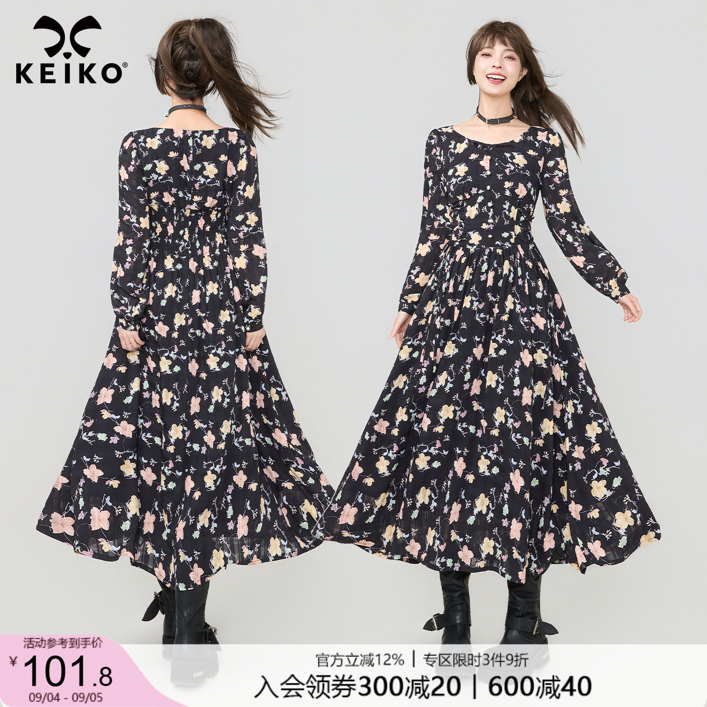 KEIKO法式碎花收腰显瘦连衣裙图片