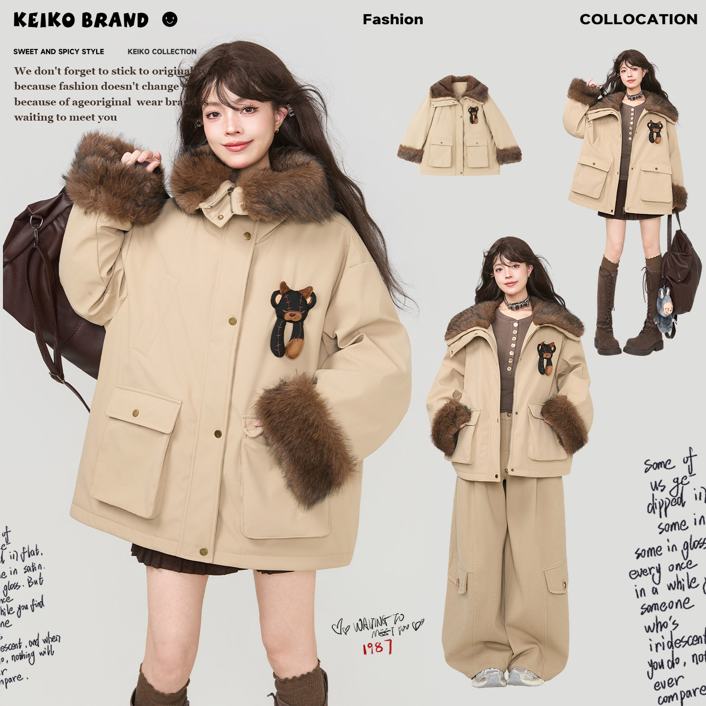 KEIKO三防狐狸毛领工装派克棉服