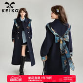 过膝呢子外套 提花云肩毛呢大衣女秋冬复古长款 蝴蝶结girl 新中式