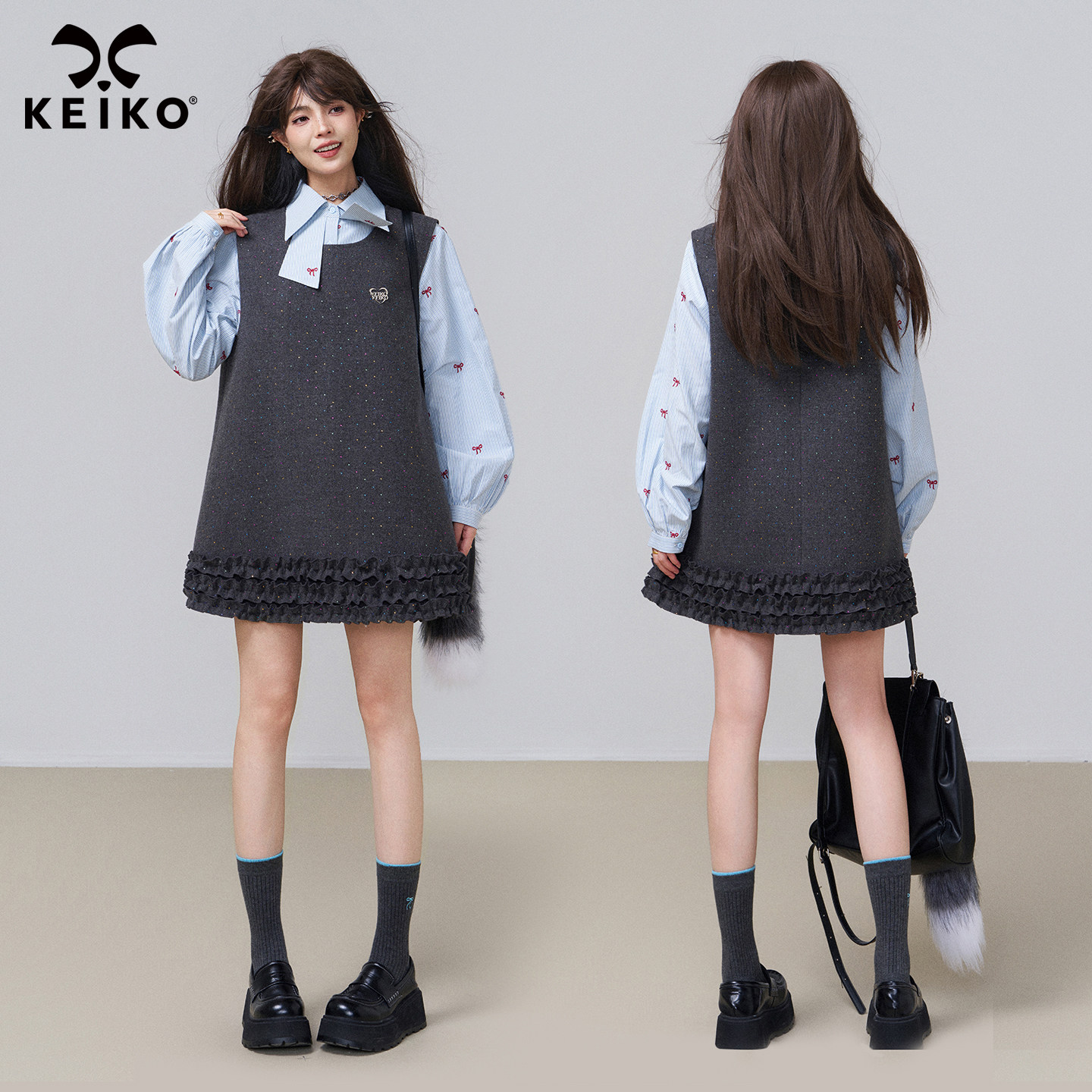 KEIKO格雷系木耳花边背心裙