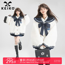 减龄海军领白色羊羔毛绒外套棉服24冬季 KEIKO 甜系蝴蝶结保暖棉袄
