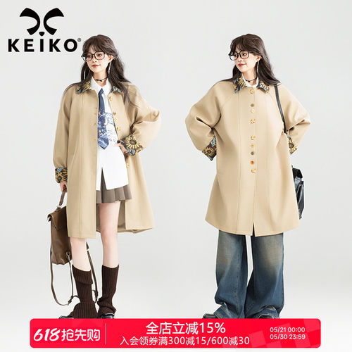 KEIKO法式通勤长款翻领休闲风衣