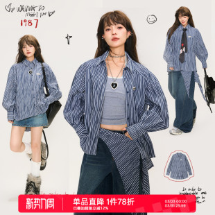 2026春季 衬衫 韩系穿搭宽松廓形休闲上衣外套 深色粗条纹长袖 KEIKO