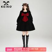 KEIKO 法式 蝴蝶结饰丝绒连衣裙26早春千金感约会穿搭礼服小黑裙子