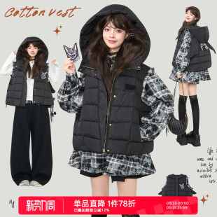 KEIKO 外套背心 软骨羽翼饰黑色连帽棉服马甲早春叠搭外穿保暖无袖