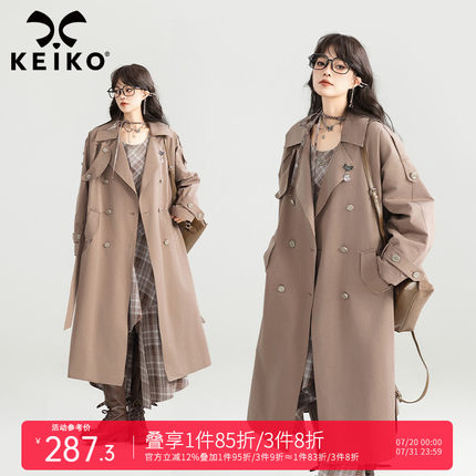 KEIKO 法式高级感中长款系带风衣女25秋季英伦通勤双排扣外套大衣