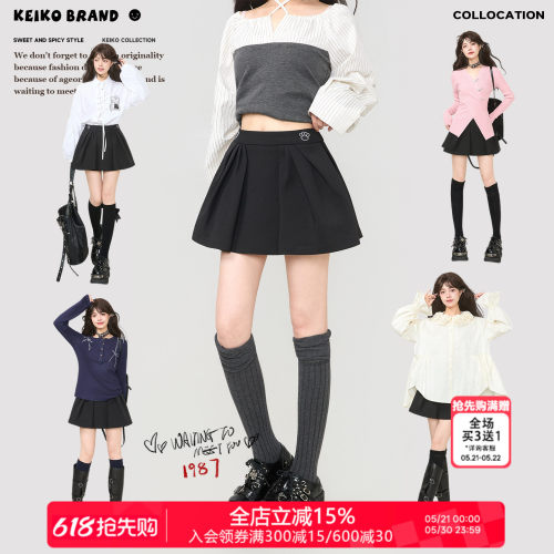 KEIKO猫爪绣花A字百褶短裙