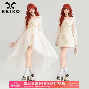 萌龙提花方领连衣裙25春夏蓬蓬拖尾公主裙 新中式 KEIKO 两穿