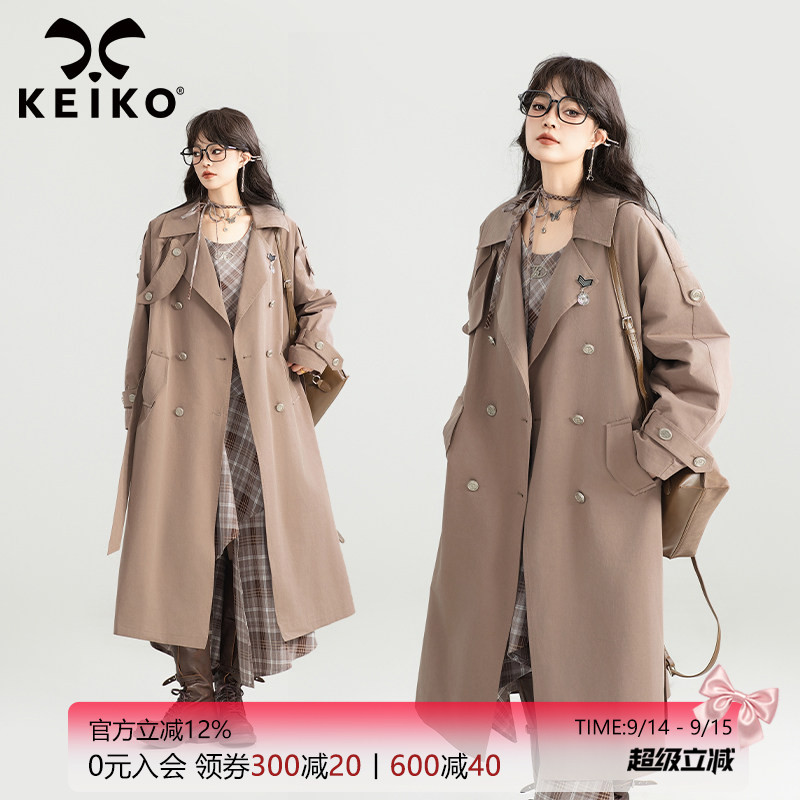 KEIKO英伦通勤中长款双排扣风衣