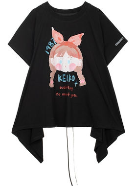KEIKO [双面伊人] 甜酷风黑色短袖t恤女夏季少女感减龄蝴蝶结上衣