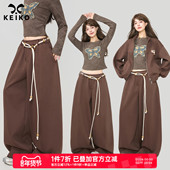 2026早春抽绳系带松紧腰阔腿裤 KEIKO 美拉德咖色加绒弯刀休闲卫裤