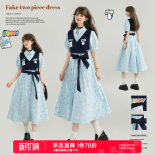 设计感系带收腰显瘦衬衫 连衣裙26夏季 裙 俏皮风叠拼假两件式 KEIKO