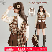 早春假两件衬衫 复古穿搭套装 女别致学院上衣 美式 KEIKO蝴蝶结girl