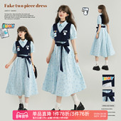 连衣裙26春夏设计感系带收腰显瘦衬衫 KEIKO 俏皮风叠拼假两件式 裙