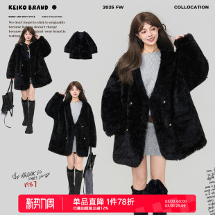 KEIKO 高级感黑色宽松皮毛一体外套女早春环保羊剪绒毛毛皮草大衣