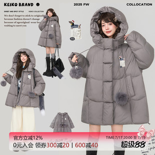 KEIKO 韩系少女感灰色连帽棉服面包服女冬季保暖不臃肿棉袄外套