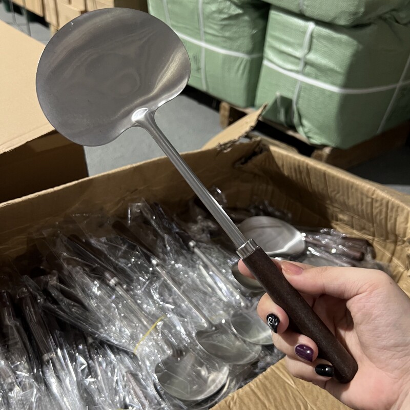 不锈钢胡桃木蘑菇铲子家用苹果铲大号不粘锅专用铁铲炒勺炒菜铲子