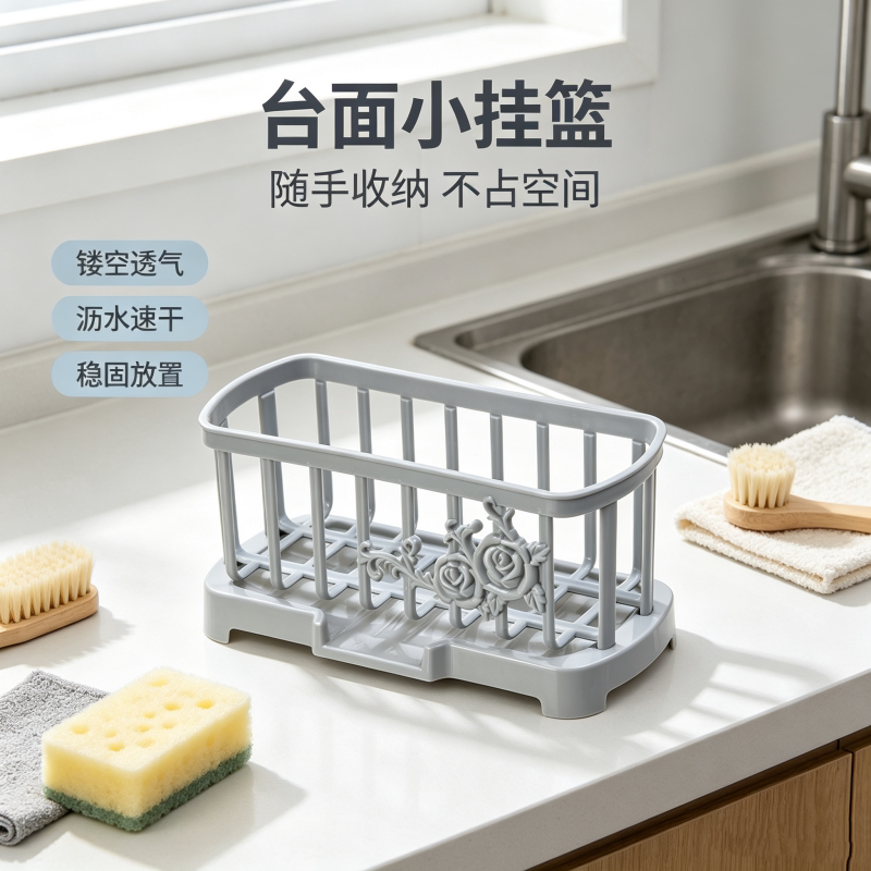多功能水槽收纳篮海绵沥水篮百洁布挂架台面清洁抹布架厨房用品