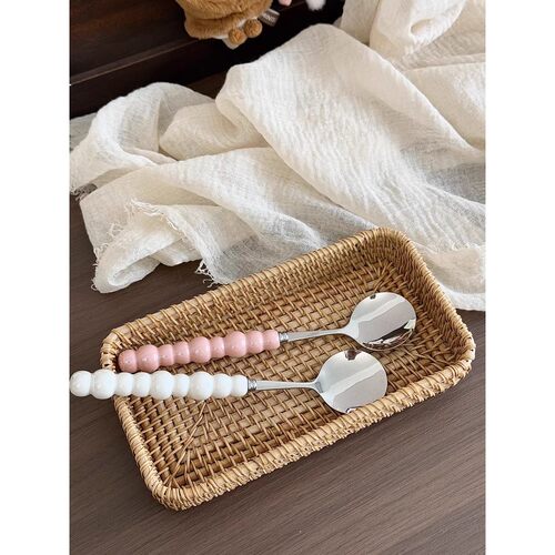 精致不锈钢勺子珍珠手柄造型长柄拌饭勺吃水果的勺子调羹甜品勺子