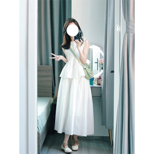 法式 中长半身A字裙女休闲两件套 气质超仙温柔风百搭无袖 花苞上衣