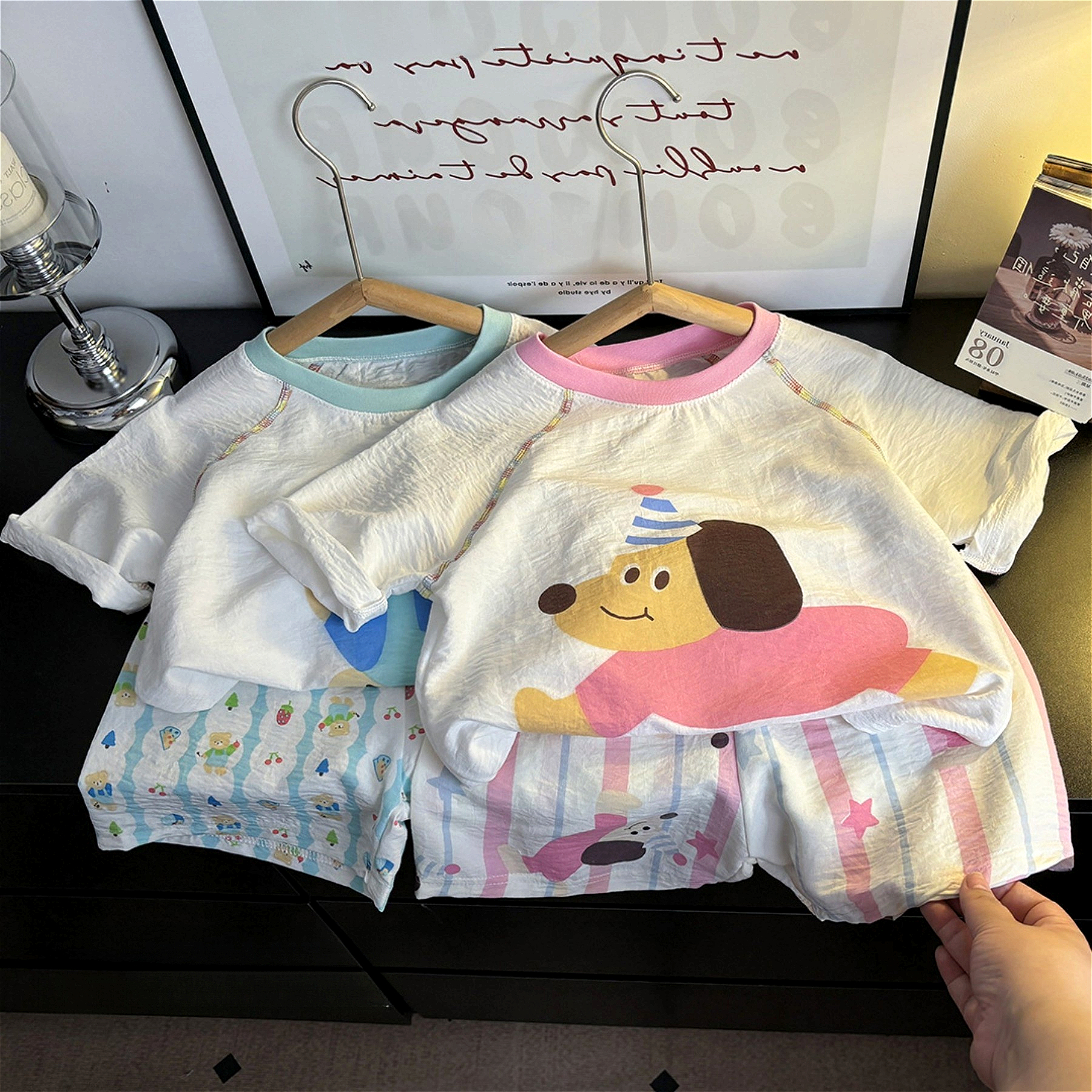 儿童夏季拼色睡衣家居服套装男女童宝宝云朵棉短袖短裤薄款空调服