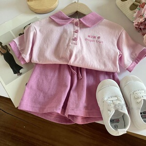 领短袖+短裤两件套女童紫色系夏季新款韩版套装潮