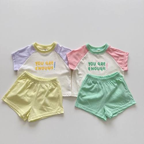 儿童夏季新款纯棉清新短袖套装女童宝宝短袖短裤撞色休闲两件套
