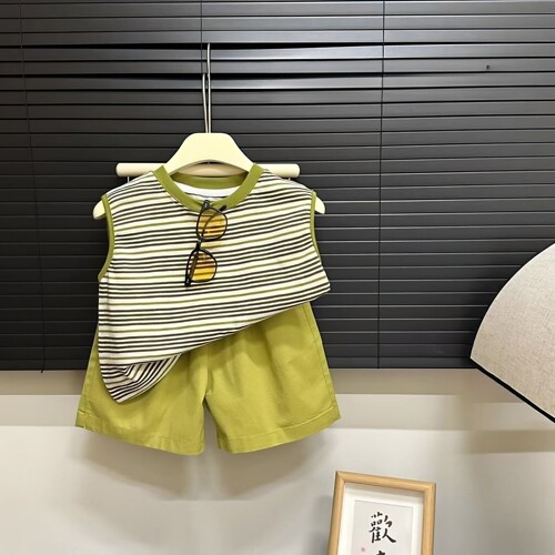 男女童夏季新款条纹背心短裤套装
