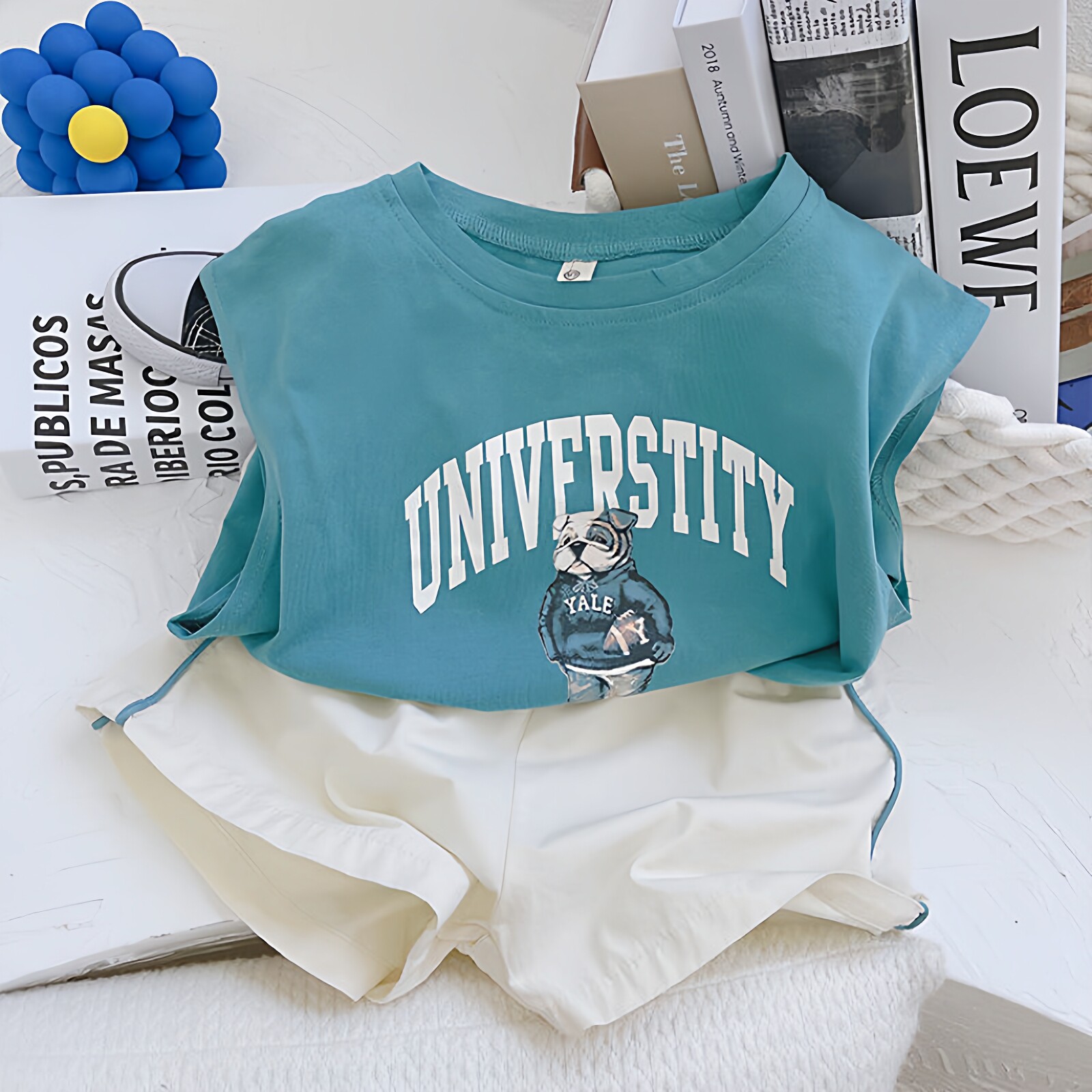 男童夏季新款洋气卡通字母背心短裤套装儿童泳上衣无袖裤子两件套