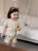 闲家 奶油风 居两件套 套装 女孩宝宝柔软女童休 儿童夏季 碎花短袖