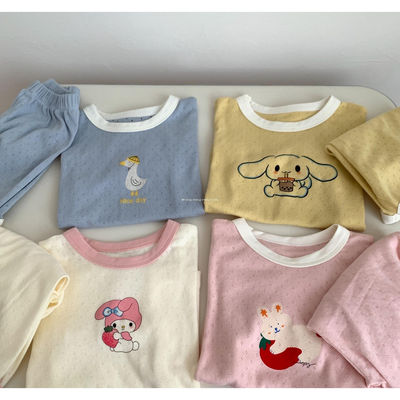 儿童夏季透气短袖短裤家居套装男女童宝宝空调服两件套童装J