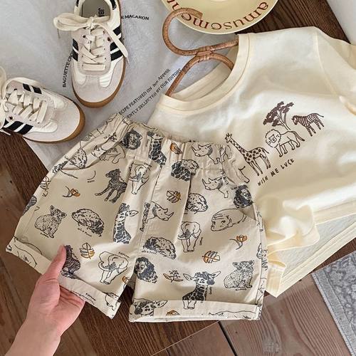 儿童套装2025夏季新款韩版男女童洋气中小童短袖T恤宝宝两件套