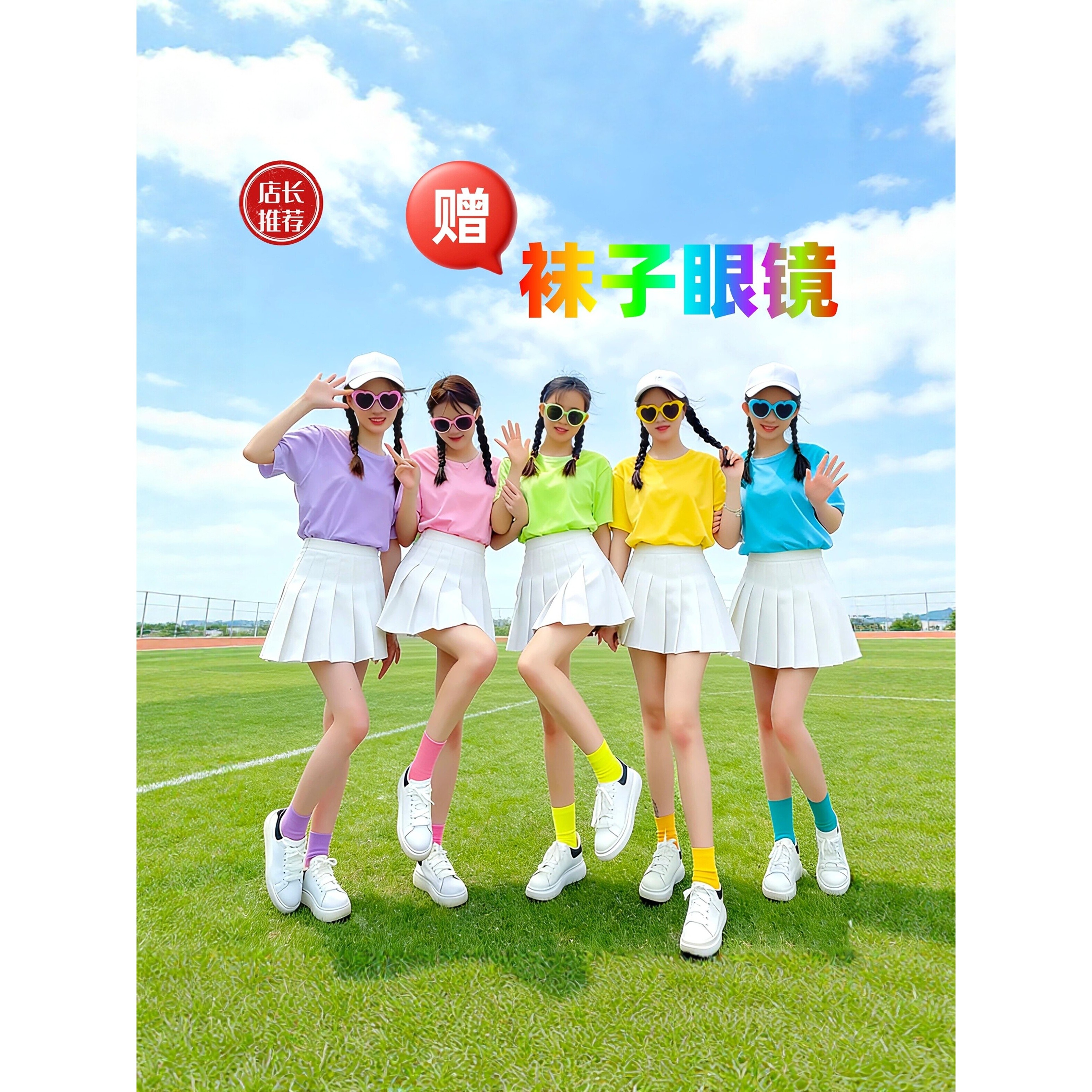 多巴胺糖果彩色t恤女闺蜜伴娘服姐妹亲子装圆领短袖团体演出聚会