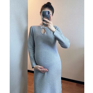 毛衣裙 显瘦包臀一步裙长款 文文家针织孕妇装 秋冬女士旗袍盘扣修身