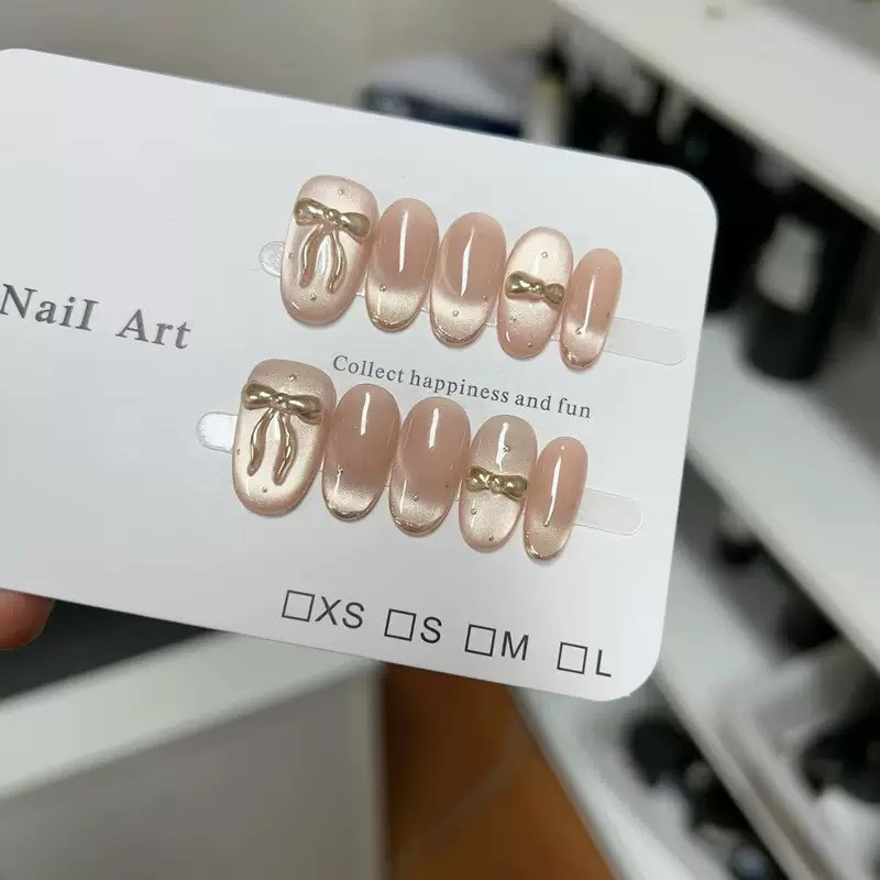 【小千金】气质裸色显白淑女百搭猫眼蝴蝶结贵气纯手工穿戴甲,彩妆/香水/美妆工具,穿戴甲/甲片,淘宝优惠券,粉丝福利购,淘宝优惠卷