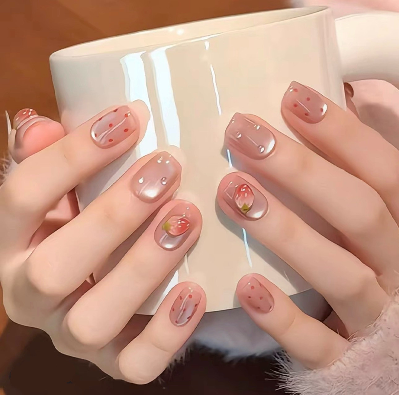 【草莓波点】穿戴甲新款显白美甲穿戴甲/甲片