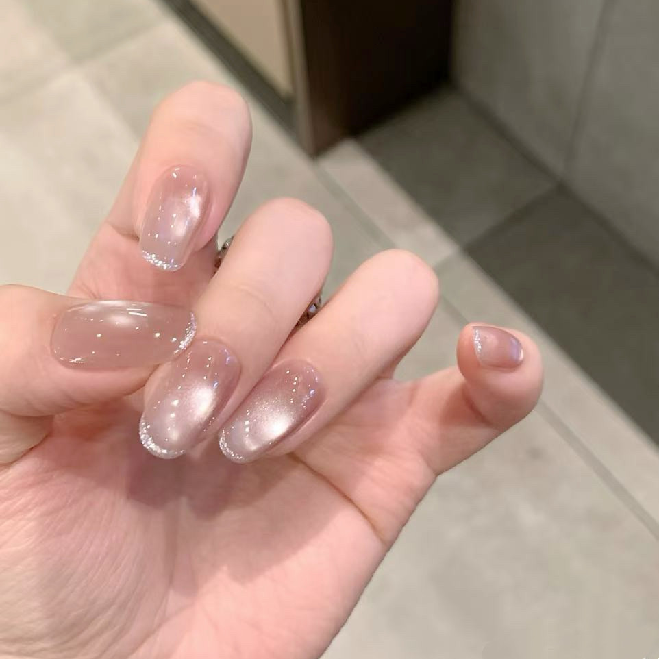 【珠光名媛】新品纯手工美甲穿戴甲玻璃珠猫光美甲法式简约指甲