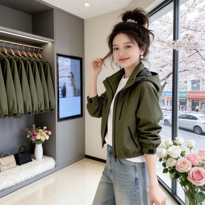 小个子春秋连帽轻薄显高女夹克图片